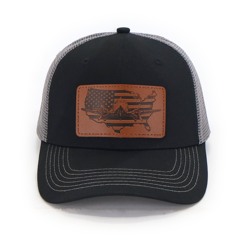 American Flag Aircraft hat — black front with gray mesh — front view