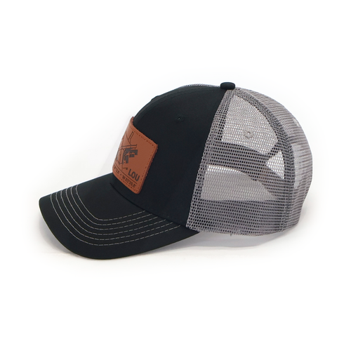 LOU Bowman Field Airport Diagram hat — black front with gray mesh — side view