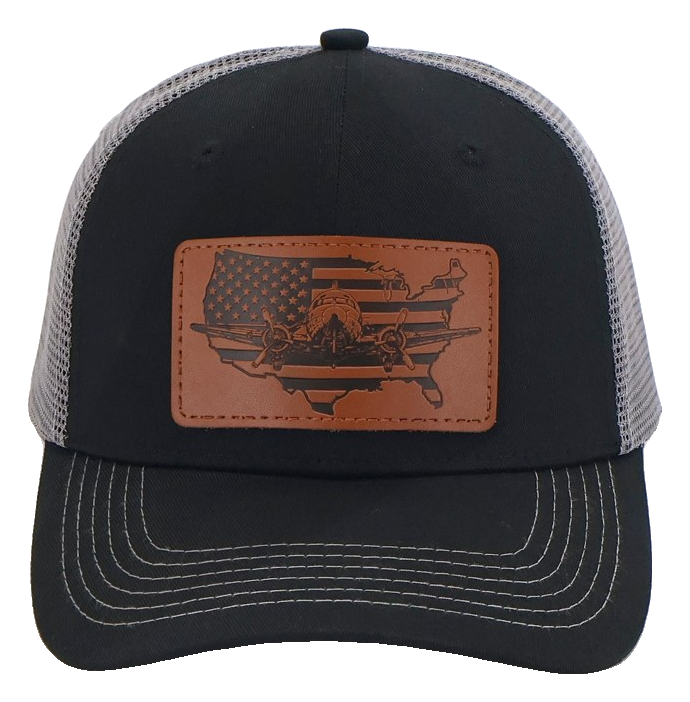 American Flag Aircraft – Patriotic Collection Hat — Black front / Gray mesh
