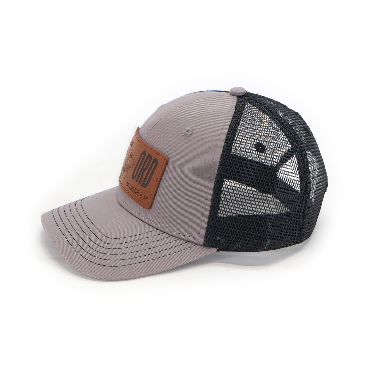 ORD Chicago DC-3 hat — gray front with black mesh — side view